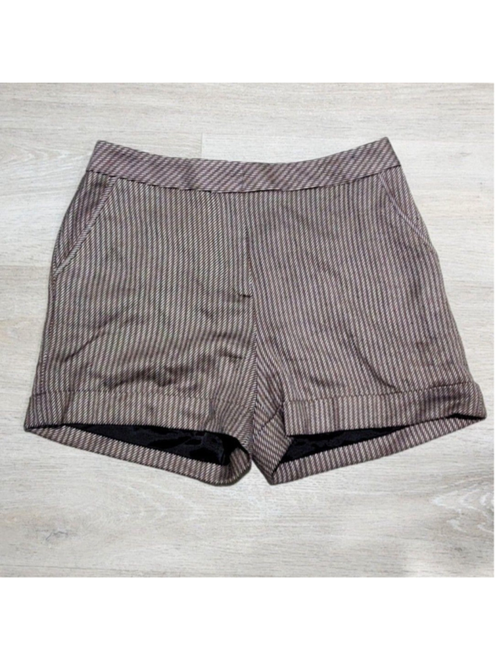 Ted Baker Shorts Womens 2 Brown Striped Chino Lined Twill Cuffed Casual Dressy